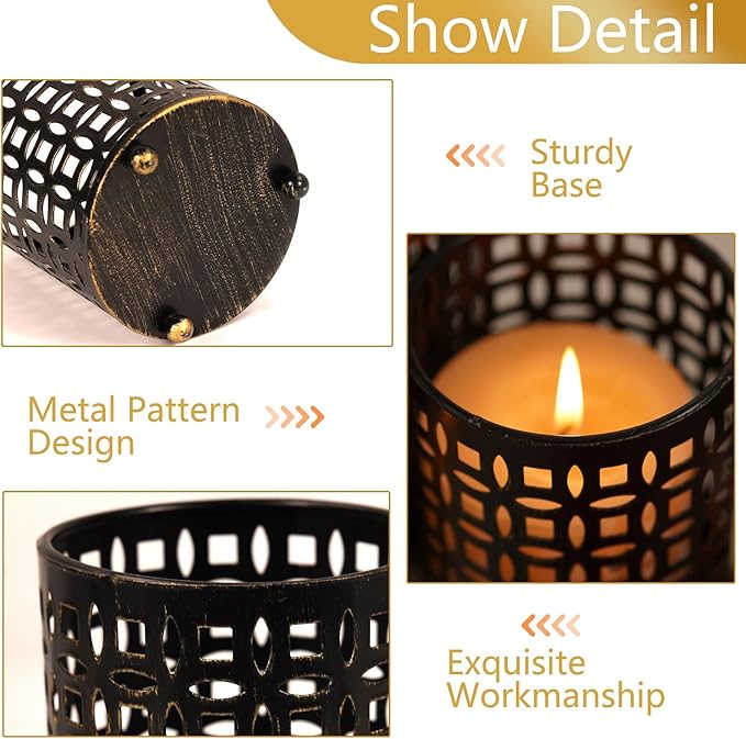 Metal Candle Holders Set of 3, Decorative Tealight Candle Holder Sets, Candlestick for Pillar Vintage Style Perfect for Tabletop Centerpieces Home Decor Wedding Parties Events