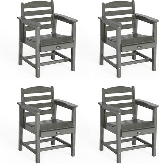 VINGLI Outdoor Dining Chairs Set of 4, HDPE Outdoor Patio Chairs All-Weather Durable Garden Seating for Poolside, Deck, Porch (Gray, 4 PCS)