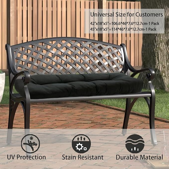 FUNHOME Outdoor Bench Cushion 48 x18 inch with Non-Slip Grips,Water Resistant Porch Swing Cushion,Bench Pillow Pads,Tufted Cushions for Patio Garden Furniture,48" Seat Cushions(Black)
