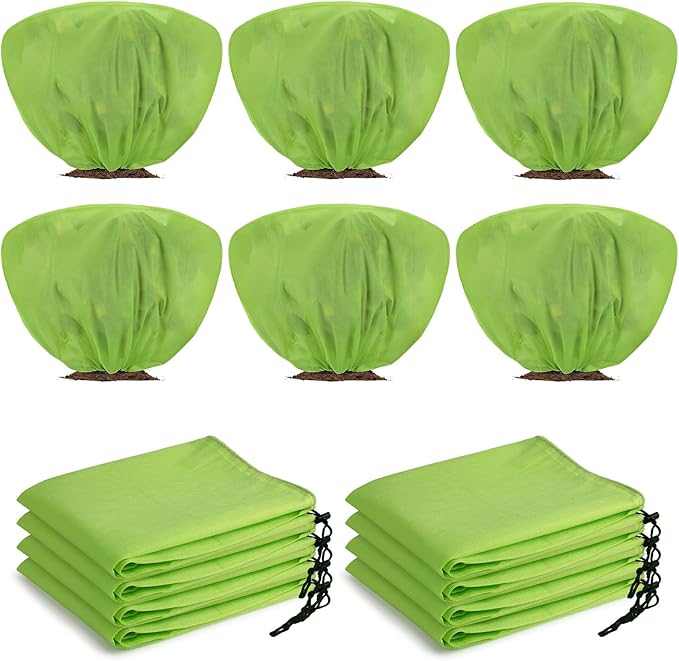 18 Pcs Winter Plant Covers Freeze Protection 39.4x23.6 Inch Horizontal Shrub Tree Plant Protection Bags Frost Blanket with Drawstring for Fall Winter Outdoor Garden Planting (Green)