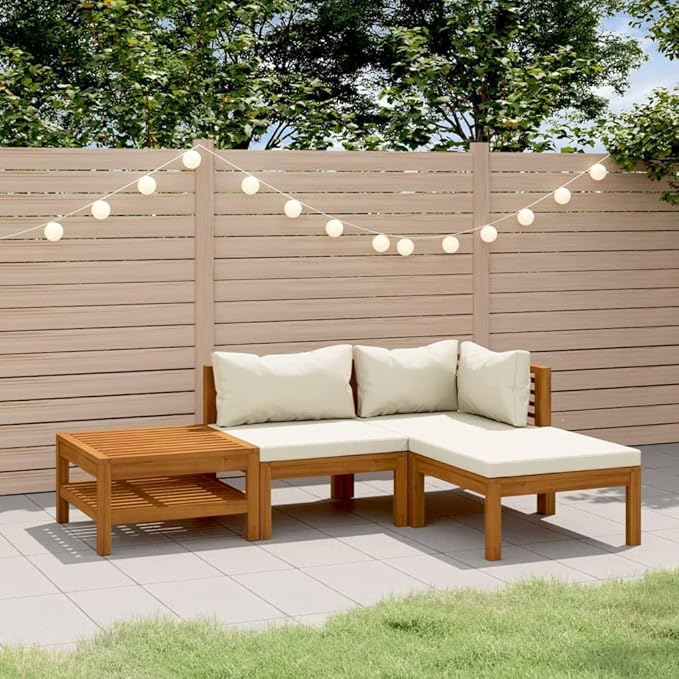 SKM 4 Piece Garden Lounge Set with Cream Cushion Solid Acacia Wood (Weight-76KG)