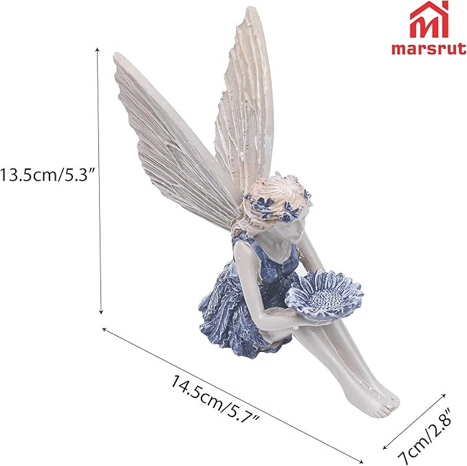 Marsrut Polyresin Sunflower Fairy Garden Statue - Sitting Angel Figurines with Bird Feeder | Decoration for Large Lawn, Bath, and Yard Outdoor Clearance (Size: 5.7 x 5.3 x 2.8)