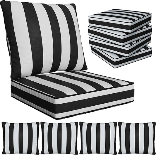 24" x 24" x 6" Outdoor Deep Seat Cushions Set - 4 Set Waterproof & Fade Resistant Patio Furniture Replacement Cushions, Non-Slip Outdoor Cushions Fit Loveseats, Couches, Chairs, and Sofas