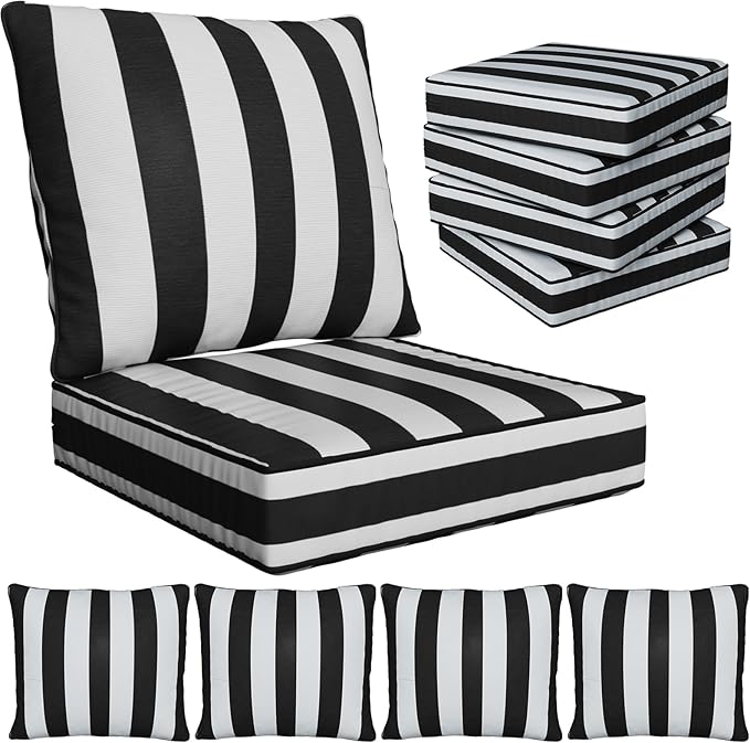 22" x 22" x 6" Outdoor Deep Seat Cushions Set - 4 Set Waterproof & Fade Resistant Patio Furniture Replacement Cushions, Non-Slip Outdoor Cushions Fit Loveseats, Couches, Chairs, and Sofas