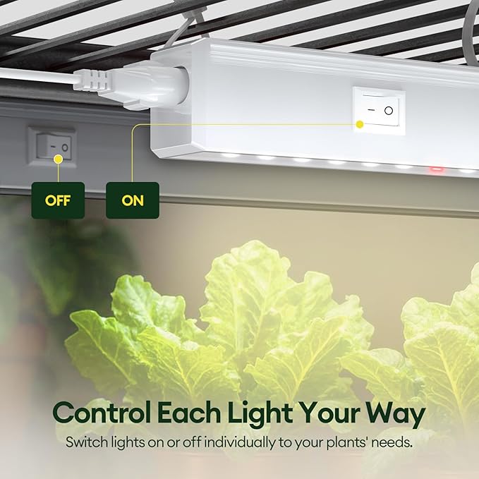 Grow Lights for Indoor Plants 1FT, Red-Enhanced Full Spectrum 5000K Grow Light, 28W(4 x 7W), T5 LED Grow Light Strips for Leafy Greens and Vegetables, High PPFD, Linkable, White, 4-Pack