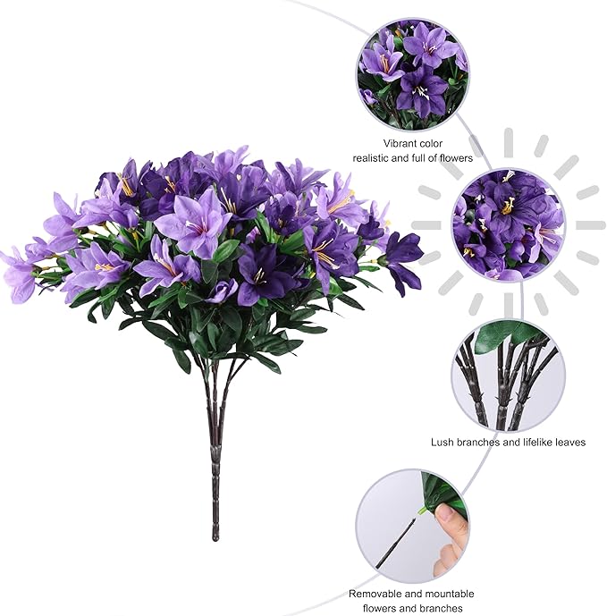 INSPRING Artificial Flowers for Outdoors Spring Decoration, 3 Bundles Faux Silk Outside Azalea Plants UV Resistant Realistic Faux Flowers for Outdoor Planters Porch Patio Garden Yard Home Decor, Mix