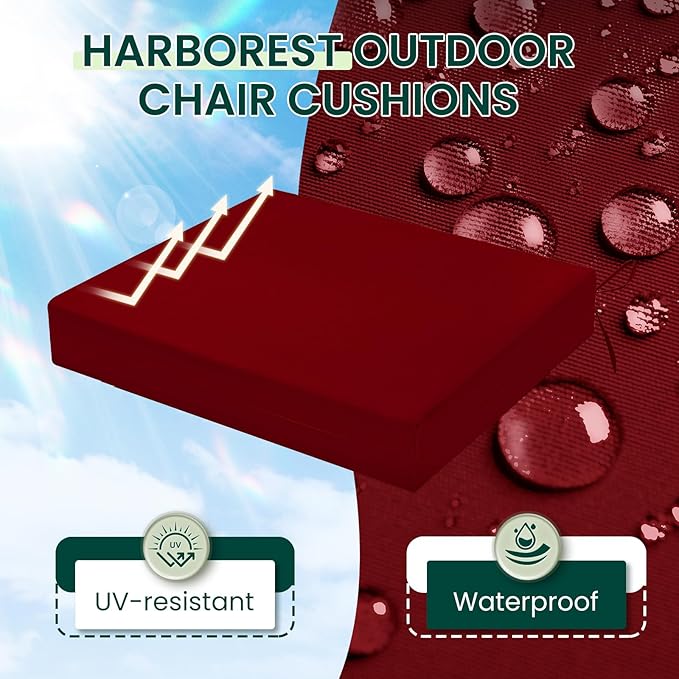 HARBOREST Outdoor Chair Cushions Set of 4, Water Resistant Patio Chair Cushions with Ties, Square Corner Outdoor Seat Cushions for Patio Furniture, 18.5"x16"x3", Burgundy