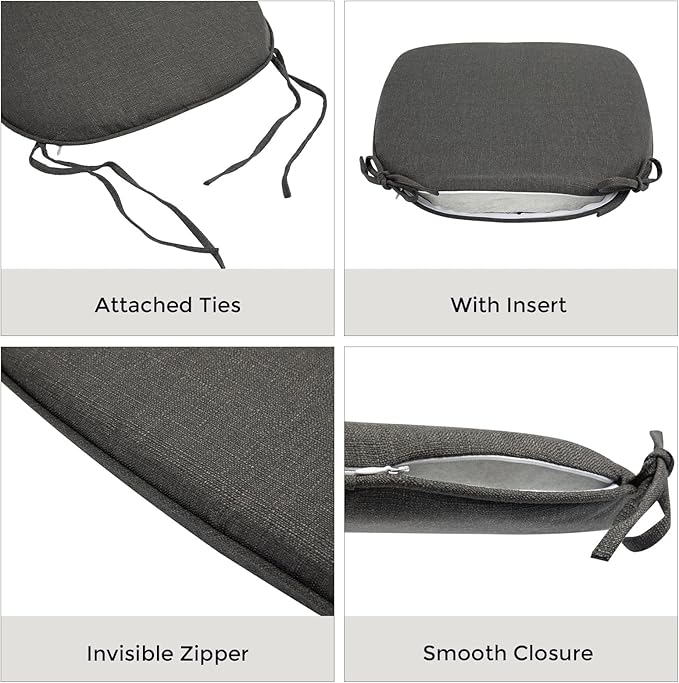 Outdoor Chair Cushions Set of 2,Patio Seat Cushion 17"x16"x2",U-Shaped Dining Chair Cushion 17 by 16 Inch,Water Resistant,Fade-Resistant Chair Pads for Kitchen Garden Furniture(Charcoal Gray)