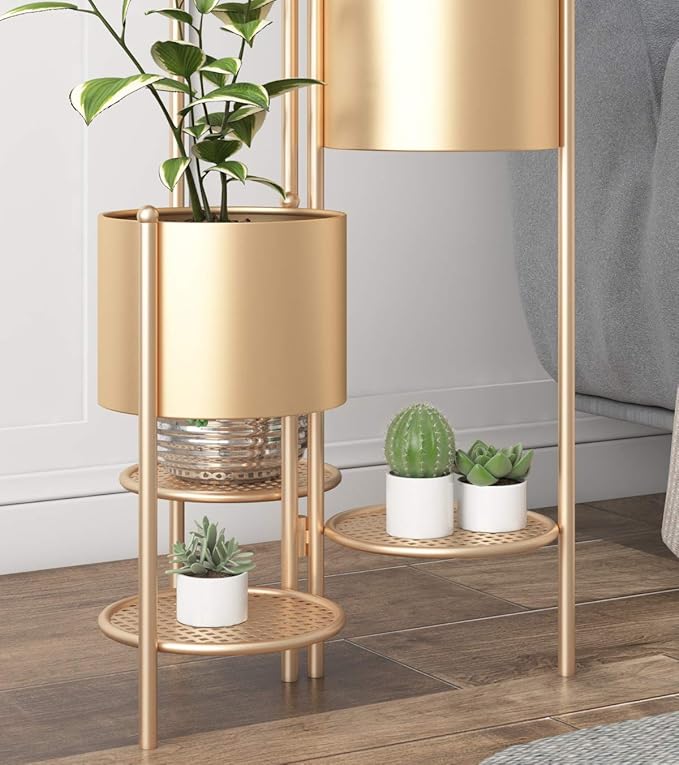 Metal Plant Stand, 6 Tier 6 Potted Indoor Gold Flower Pot Stand Holder Shelf, Foldable Decorative Display Rack for Multiple Potted Plants, Patio Garden, Living Room, Corner Balcony & Bedroom