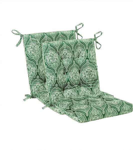 Outdoor Patio Cushion, Rocking Chair Cushion, Tufted Pads, Set of Upper and Lower with Ties Pack of 2 (2 Sets) - Back 20"×17", Seat 17"×17" (Green Lantern)