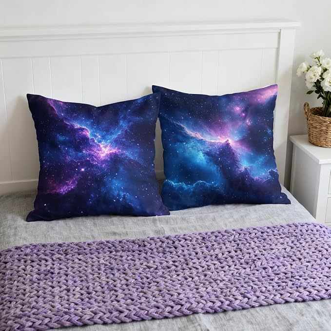 Galaxy Space Pillow Covers 18x18 inch Set of 4, Cosmic Nebula Starry Sky Abstract Cushion Case Outdoor Sofa Throw Pillows Cover Garden Pillow Covers for Couch Living Room Bed Indoors Home Decor
