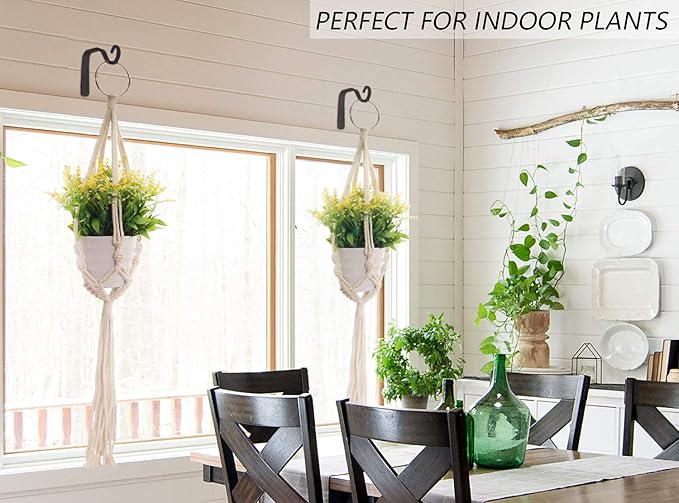 2Pcs 5in Decorative Outdoor Iron Wall Hooks for Hanging Lantern Jar Sconce Solar Light Small Planter Bird House, Black