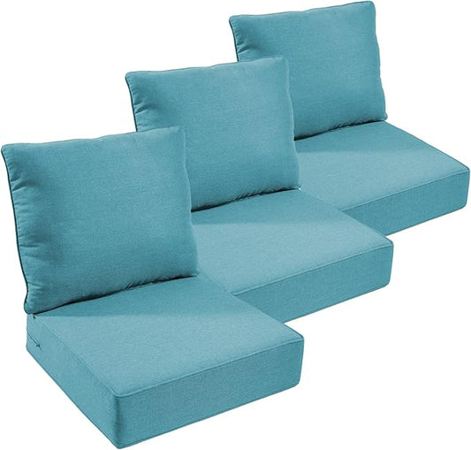 Outdoor Furniture Cushions, 6 inch Thick Seat Cushions for Outdoor Furniture, Waterproof 22x24 Patio Couch Cushions, Replacement Chair/Sofa Cushion, Include 3 Back & 3 Seat Cushion, Thick/Cyan Blue