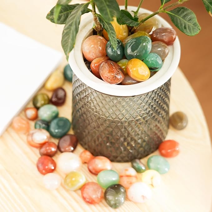 SIDONG 2 LB Colorful Mixed Agate Stone, 1 Inch Polished Tumbled Stones, Natural Healing Crystal, Decorative Pebbles for Home Decoration, Indoor Plants, Fish Tanks, Garden Landscaping, DIY Crafts