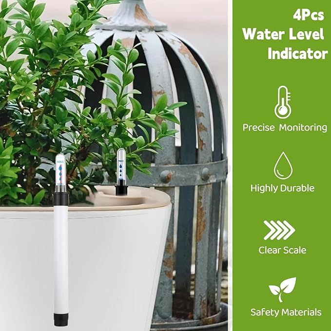 Water Level Gauge - 4 Pack Plant Water Meter for Flower Pots Soil Moisture Indicator No Battery Needed for Garden and Home Use