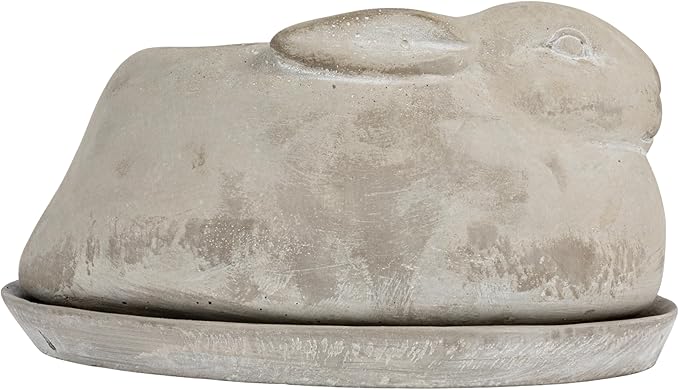 Creative Co-Op Cement Rabbit Planter with Saucer (Set of 2 Pieces)