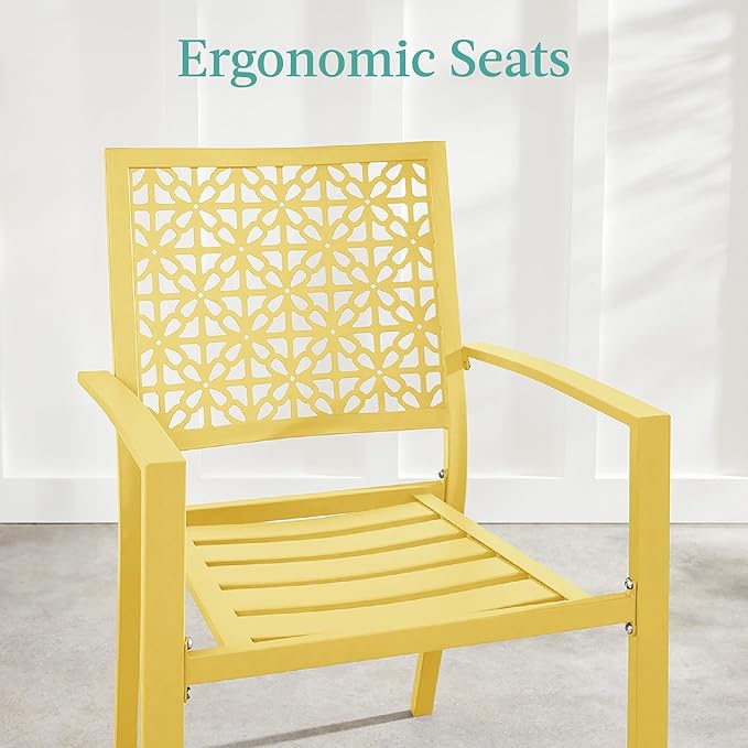 Best Choice Products 3-Piece Outdoor Bistro Set, Stackable Modern Steel Furniture for Porch, Garden w/ 2 Chairs, Table, Geometric Decor - Yellow