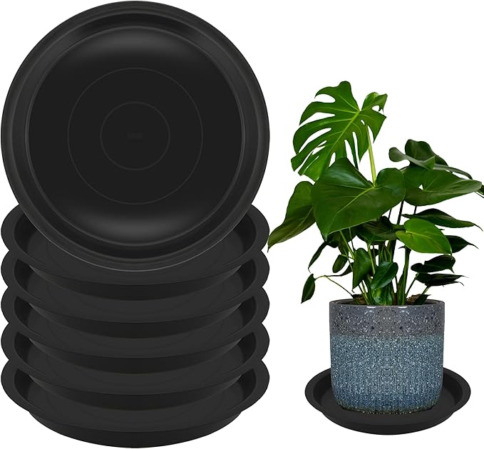 6 Pack 8 Inch Round Plant Saucers for Less 6.8 Inch Pot Indoors Outdoors Plant Trays for Pots Planter Saucer Plastic Plant Drip Tray Planter Water Tray for Potted Plants(Black, 8"(6pcs))