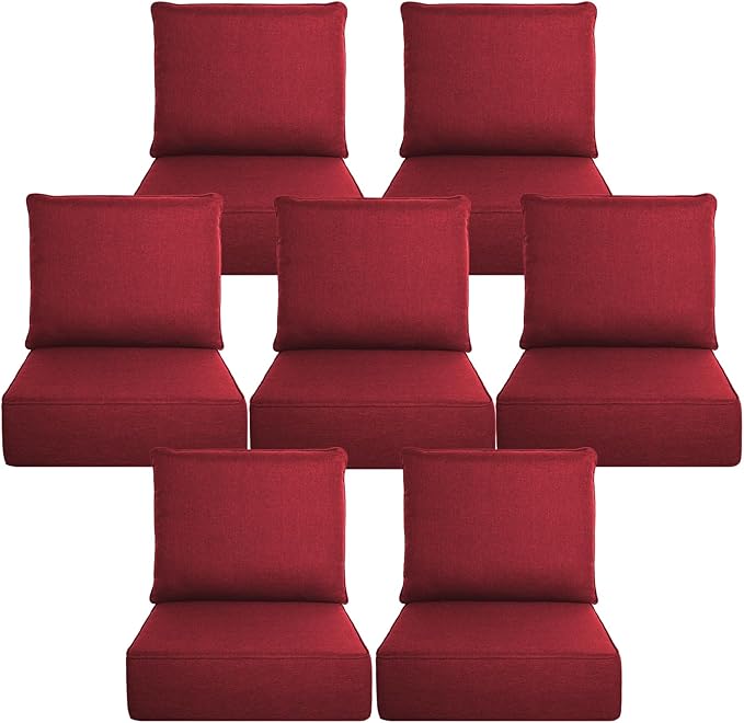 Belord Luxury 6" Thick Outdoor Cushion 7 Set - 24 x24 Inch 28D Sponge Filling Fade-Resistant Chair Cushion, Spill Proof Removable Patio Furniture Replacement Cushion for Sofa Bench Swing - Red