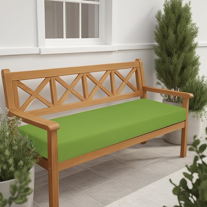 idee-home Outdoor Bench Cushion Waterproof, Bench Cushions for Outdoor Furniture, Patio Porch Swing Replacement Seat Pad with Ties for Garden Backyard, 59 x 18 Inch Green