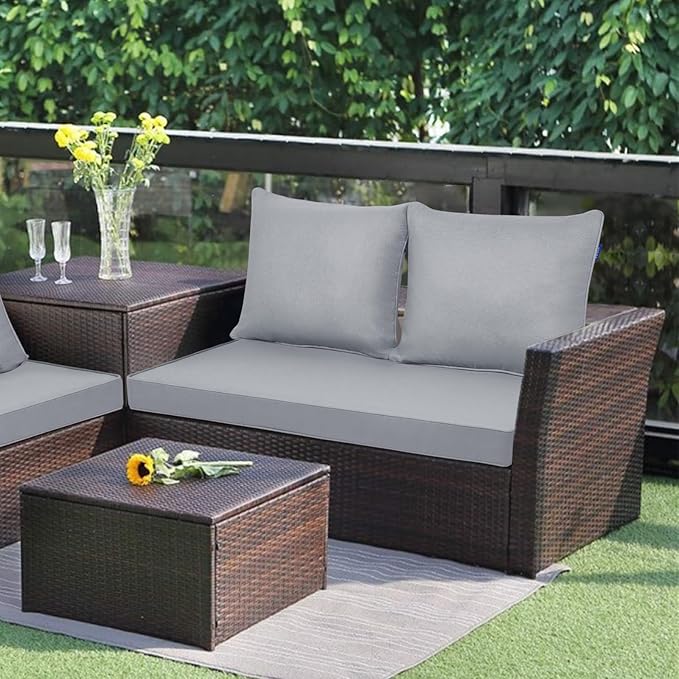 Outdoor Loveseat Cushion Set 44'' x 24'', Outdoor Cushions for Patio Furniture with Fastness Cover, Water Repellent Outdoor Seat Cushion and Couch Back Cushions for Bench, and Swing (Light Grey)