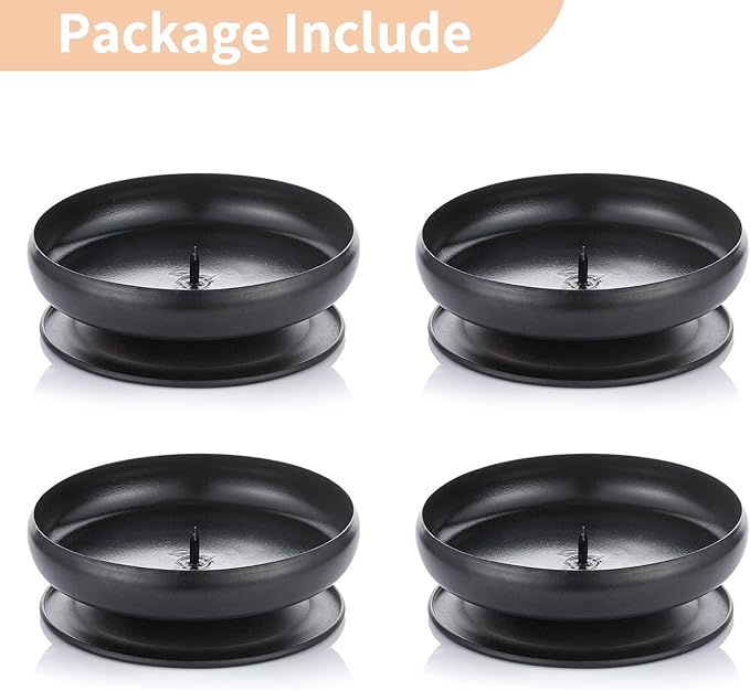 Pcs of 4 Spike Candle Holder Iron Candle Plate Pillar Candle Holder, Black, Decorative Iron Pillar Candle Plate, 3.6" Diameter Pedestal Candle Stand for LED & Wax Candles, Incense Cones, Spa, Weddings