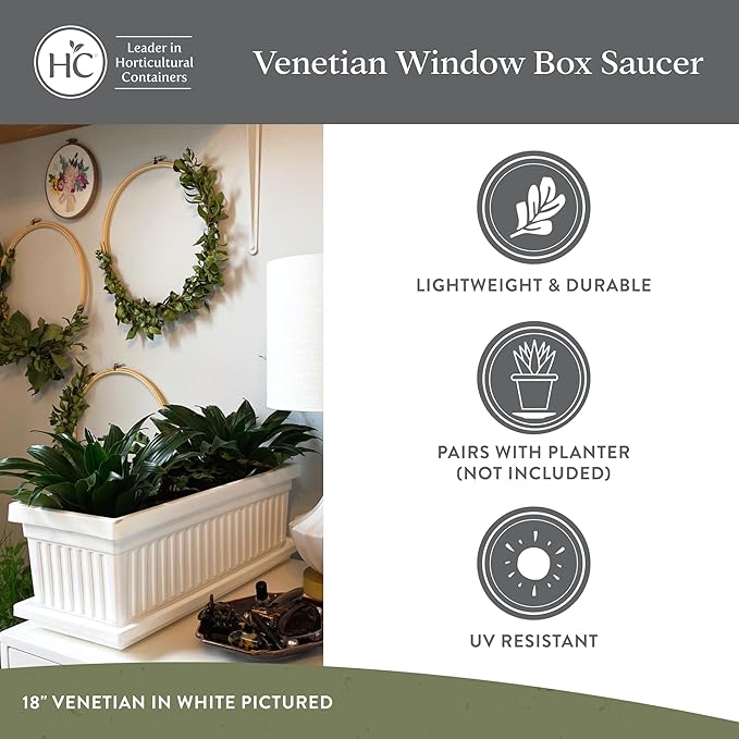 The HC Companies Venetian Rectangular Plant Tray - Lightweight Plastic Plant Saucer - Plant Drip Trays for Drainage -UV Resistant Pot Saucer for Indoor & Outdoor Use (23.5" Clay, Pack of 1)