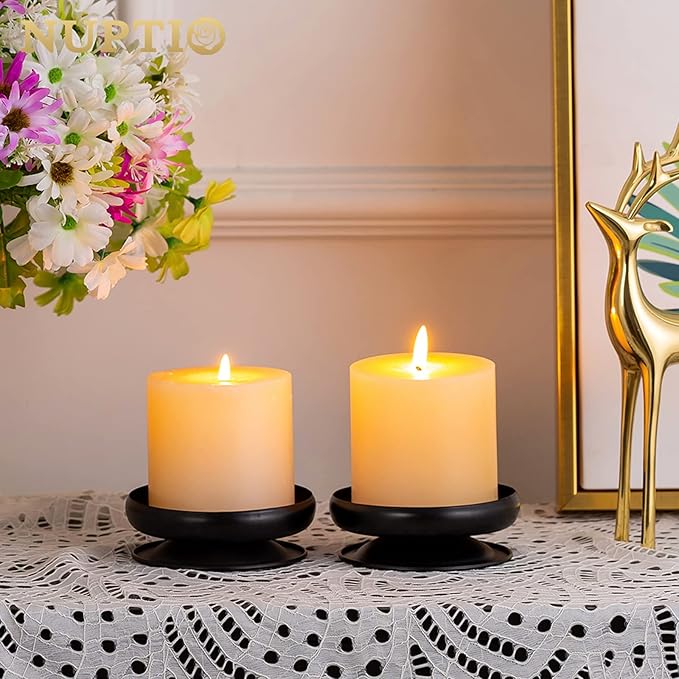 Pcs of 4 Spike Candle Holder Iron Candle Plate Pillar Candle Holder, Black, Decorative Iron Pillar Candle Plate, 3.6" Diameter Pedestal Candle Stand for LED & Wax Candles, Incense Cones, Spa, Weddings