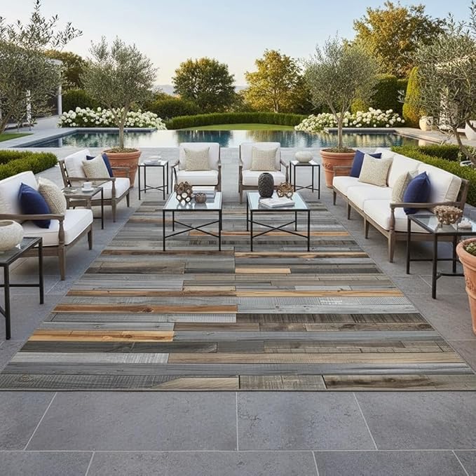 Gray Brown Old Wooden Outdoor Rug 2x3 Rustic Wood Grain Waterproof Outdoor Area Rug for Balcony Backyard Patio Deck Pool Modern Washable Stain Resistant Camping Picnic Outside Carpet Floor Mat