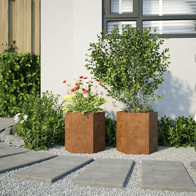 Garden Planter Set of 2 Rust-Brown Weathering Steel Medium Indoor Plant Holders Flower pots Plant containers for Indoor Backyard