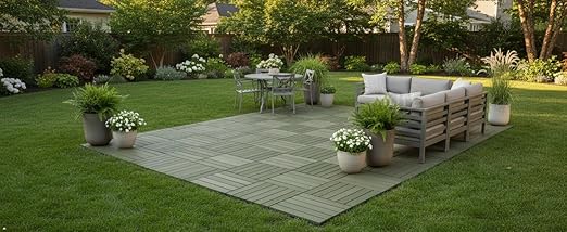 Acacia Wood Flooring Interlocking Deck Tiles for Patio Decor 27 Pcs 12 Slats VR Muted Green - Waterproof Indoor & Outdoor Decor - Balcony Garden Decking Tile (12.2 * 12.2 * 0.7 inches)