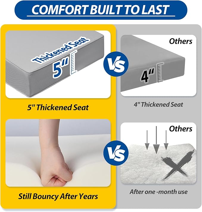 AAAAAcessories Outdoor Seat Cushions for Chairs, Fade-Resistant, Waterproof Patio Furniture Replacement Cushions, 23.5" x 25.5" x 5" + 23.5" x 13.5", Gray