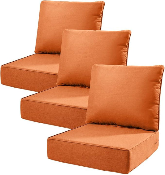6" Thick Outdoor Cushions 22x24x6, 3-Set Deep Seat Patio Cushions with Removable Cover, Waterproof & Fade Resistant Replacement for Wicker Chair, Loveseat, Sofa - Orange