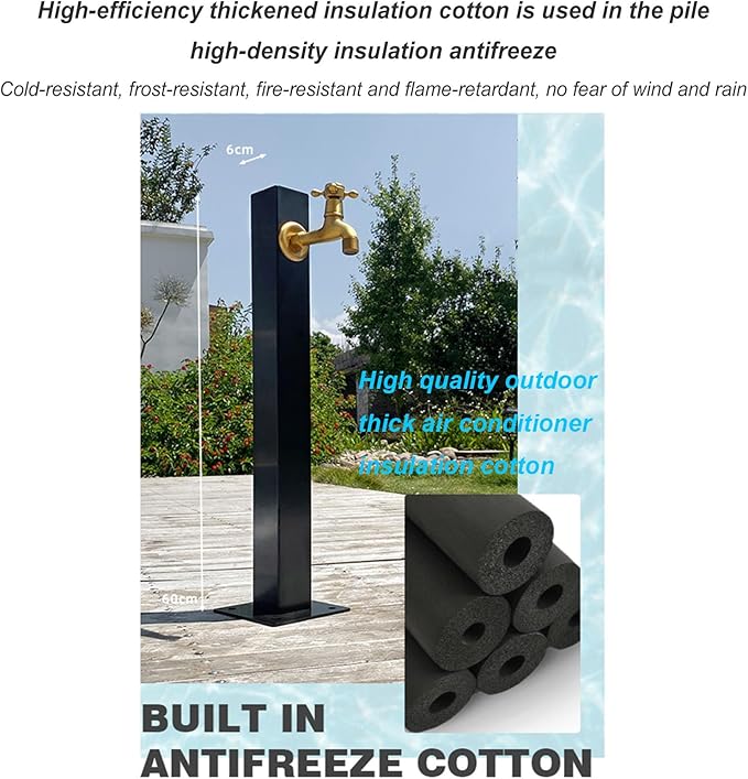 304 Stainless Steel Cylindrical Vertical Garden Water Column,Freestanding Hose Stand with Lock Faucet,Outdoor Antifreeze Faucet Water Dispenser Hydrant Water Feature Fountain, for Irrigation and Wa