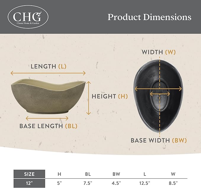 Classic Home and Garden Arc Unique Planter Bowl w/Drain Plug - UV Resistant Shallow Planter - Modern Plant Pot for Herbs (12.5” Georgia Clay)