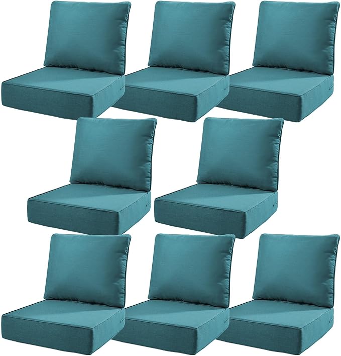 6" Thick Outdoor Cushions 22x24x6, 8-Set Deep Seat Patio Cushions with Removable Cover, Waterproof & Fade Resistant Replacement for Wicker Chair, Loveseat, Sofa - Peacock Green