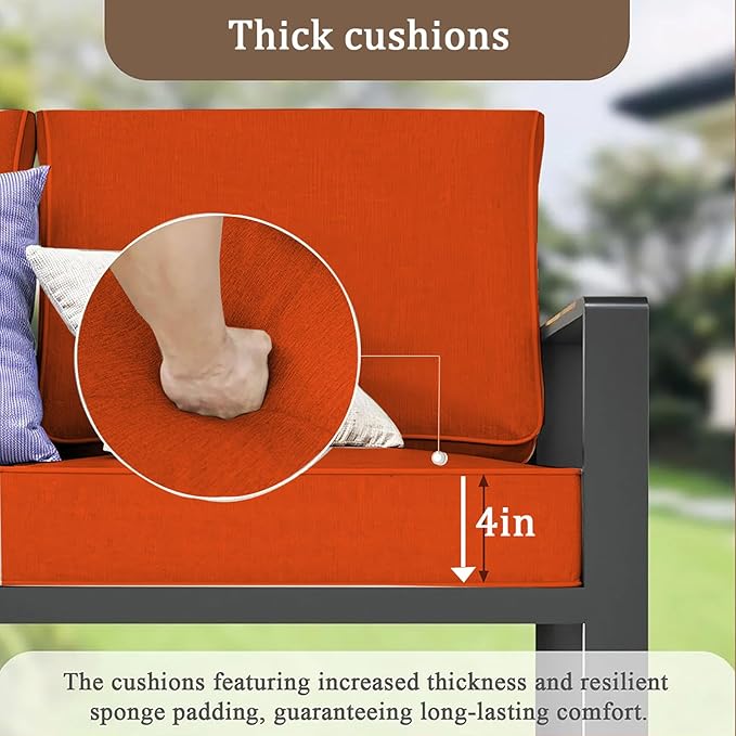 14 Pieces Outdoor Sectional Replacement Cushions for Patio Furniture, 4in Thick Outdoor Sofa Cushions for 6 Seat, Waterproof Deep Seat Couch Patio Cushion Set (Orange Color)