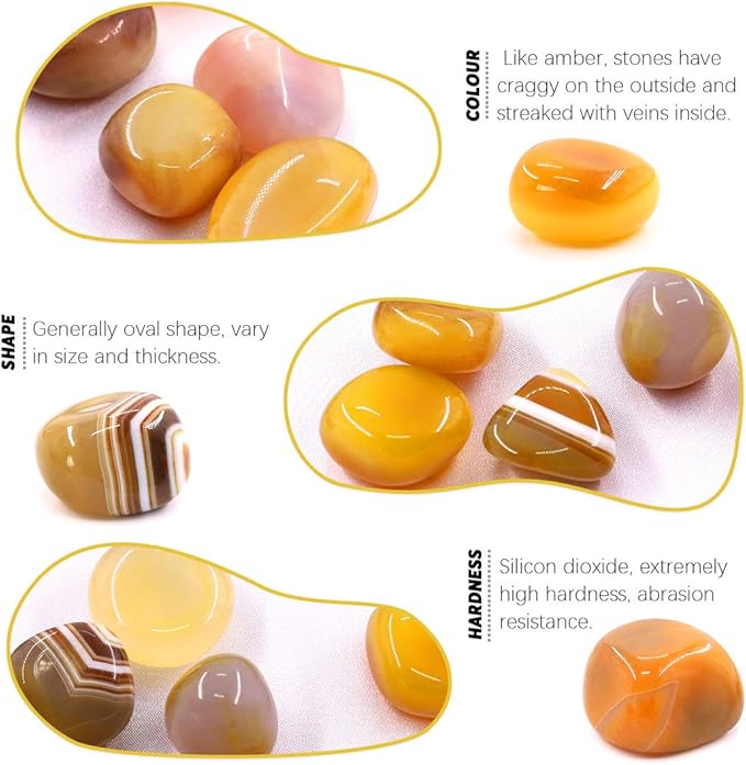 Hilitchi Yellow Agate Stone Tumbled Stones for Plants Cacti & Succulents Bedding, Vase Filler, Landscape Bottom Decoration (About 1lb(455g)/Bag)