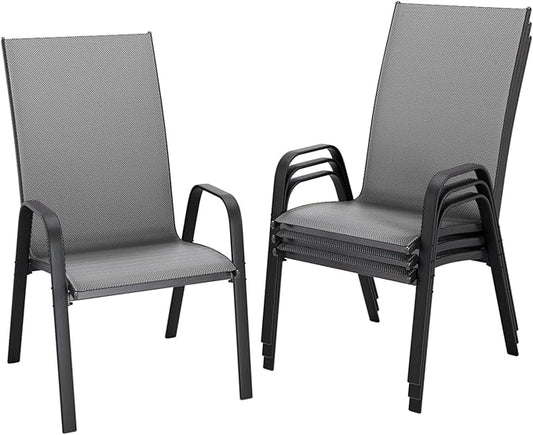 JEAREY Patio Dining Chairs Set of 4, Outdoor Stackable Dining Furniture Set, All Weather Dining Set for Lawn, Garden, Backyard, Poolside, Deep Gray