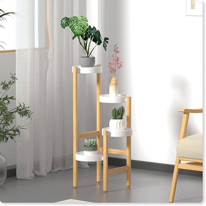 Wisuce Bamboo Plant Stands Indoor, 4 Tier Tall Corner Plant Stand Holder & Plant Display Rack for Outdoor Garden Indoor Home(4 Tier -1)