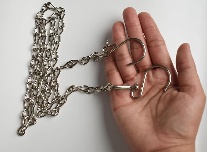 Chain for Hanging Plants,35 Inch Silver Hanging Chain,Hanging Basket Chain Kits with Hooks for Bird Feeder Hanging Planter Porch Wind Chime (Silver, 35 Inch-2PCS)