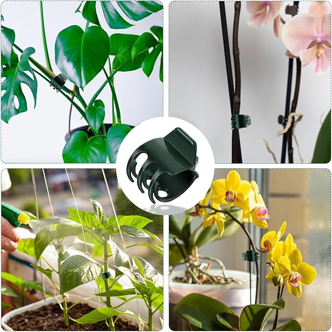 40Pcs Plant Clips and 20Pcs Bamboo Garden Stakes for Tomato Orchid with 20Pcs Metallic Twist Ties, Plant Stem Support Plant Stakes for Indoor Outdoor Vine Plants