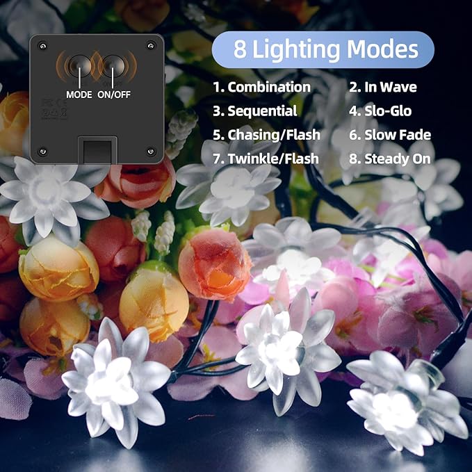 ITICdecor Solar Flower String Lights Outdoor Waterproof 50 LED Upgraded Flower Fairy Light for Garden Fence Patio Yard Christmas Tree Lawn Party (Cool White)