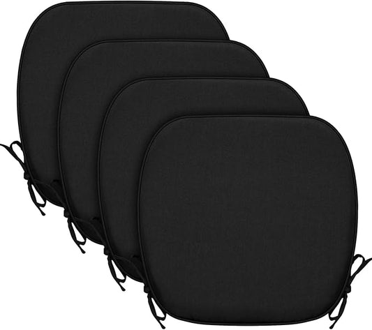 SleepMan Outdoor 17"x16" Chair Cushions with Ties Set of 4, Water Resistant All Weather U-Shape Seat Pads for Patio Garden Furniture Indoor (Set of 4, Black)