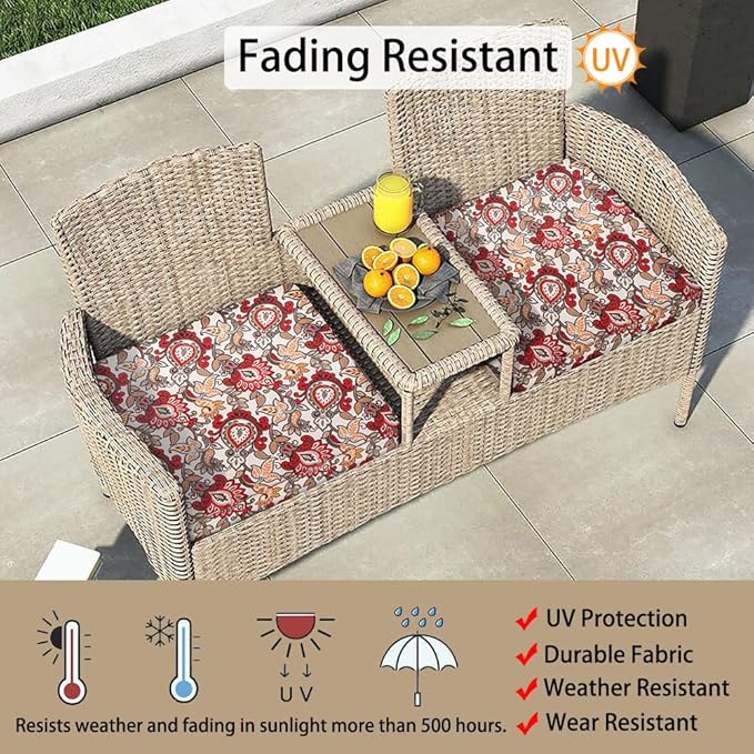 Magpie Fabrics Indoor Outdoor Cushion Cover Replacement 2 Pack, NO Insert! Water Repellent Slipcover with Ties Decor for Patio Garden Chair Seat Sofa Bench Wicker(Floral Red Orange, 24x24x4 Inch)