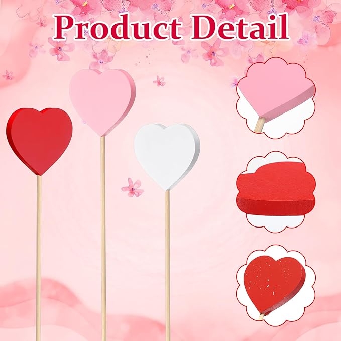 6 Pcs Wooden Valentine's Day Heart Garden Stakes Yard Decoration Heart Planter Stakes Sign Outdoor Decor Stick Lawn Garden Home Yard Decor for Valentine's Anniversary Wedding