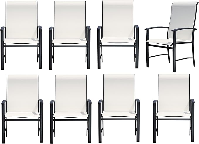 Outdoor Dining Chairs Set of 8, Patio Chairs with Metal Frame & Textilene Fabric, Perfect for Patio Garden Deck
