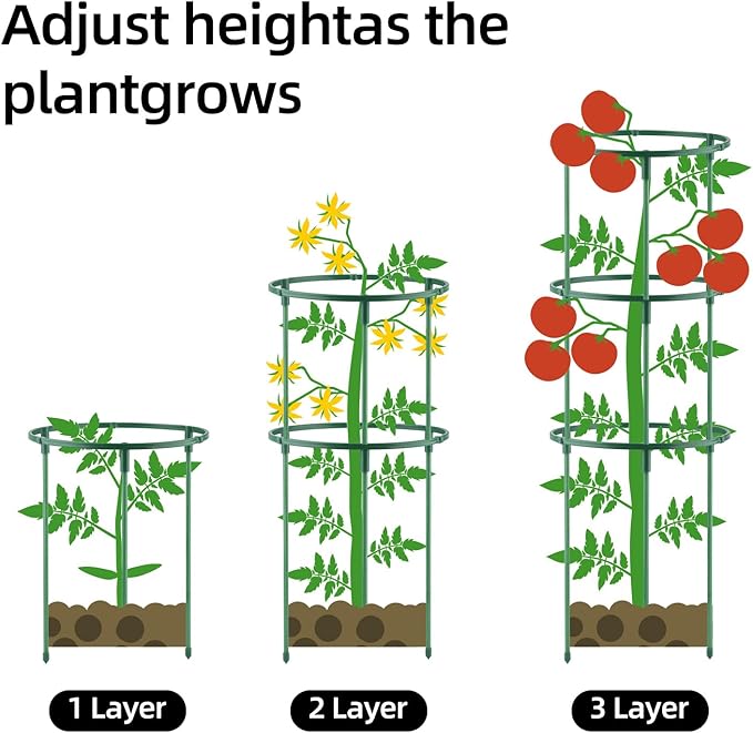 12 PCS Plant Support Stakes, Stackable 3 Tier Garden Flower Support, Half Round Plant Stakes, Tomato Cages, Trellis Support Rings for Climbing Plants Vegetables Flowers Fruits