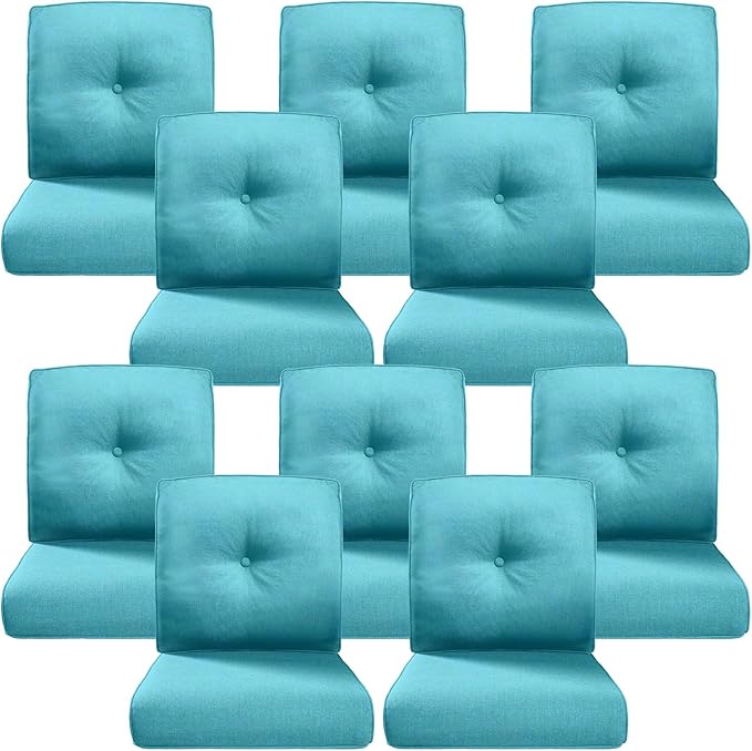 Belord Luxury 4" Thick Outdoor Cushion 10 Set - 22 x24 Inch 28D Sponge Filling Fade-Resistant Chair Cushion, Spill Proof Removable Patio Furniture Replacement Cushions for Sofa Bench Swing - Turquoise