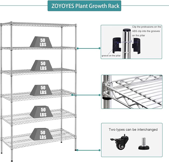 Indoor Greenhouse 6-Tier Plant Rack with Cover, 5 T8 Grow Lights, Thermometer & Timer – Seedlings, Flowering, Herbs & Vegetables, Indoor Gardening, Easy Assembly 30" W x 14" D x 72" H